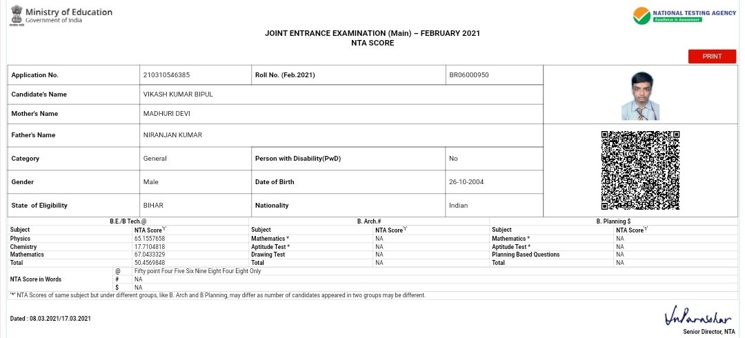 #JEEMainScam
A Student appears in jee mains and scored approx 50 percentile in both 1st and 2nd attempt and in 3rd attempt he secures 99.997 percentile. In 1st and 2nd shift his Center was in BIHAR while 3rd shift in HARYANA 
#scam is going on. @DG_NTA
<a href="/dpradhanbjp/">Dharmendra Pradhan</a> #Trending #jee