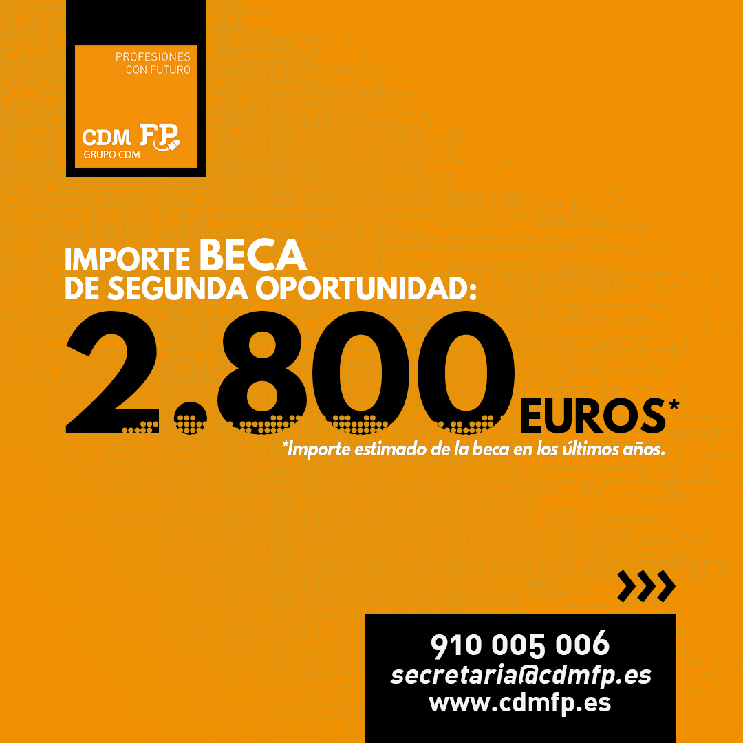 cdm_fp's tweet photo. 🔴 ¡Las #becas de segunda oportunidad ya han salido!

Recuerda que en CDM FP te asesoramos sobre cómo solicitarla si vas a cursar con nosotros uno de nuestros grados 💪.

Conoce toda la oferta de #formaciónprofesional en la web https://t.co/luVS0zduiH o en el ☎ 910 005 006. https://t.co/0GoS9RVNjx