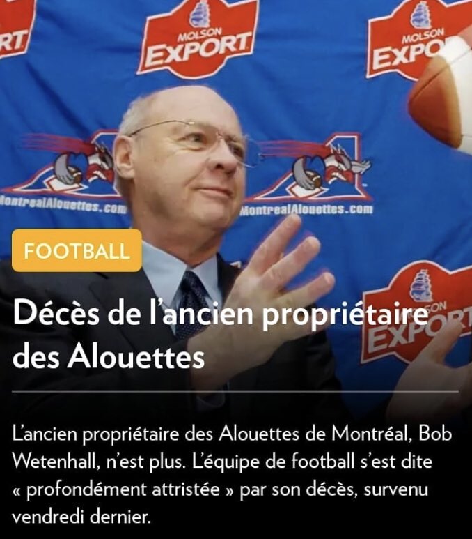 Nos plus grandes sympathies à la famille, les amis et toute l’organisation des <a href="/mtlalouettes/">Alouettes de Montréal</a>! 🤝💪❤️🙏🏈