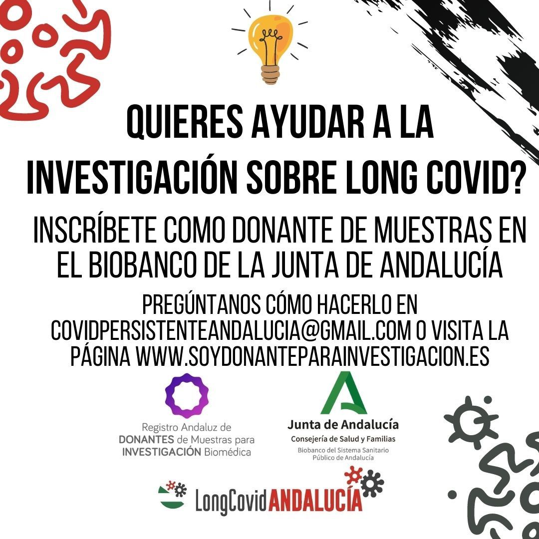 AndaluciaCovid's tweet photo. Necesitamos enfermos que hayan pasado la #COVID19  y hayan tenido o tengan (con o sin positivo) #COVIDPERSISTENTE /#LongCovid  
Y vivan en Andalucia.
¡¡Ayudemos con la investigación!!.
@BiobancoDelSSPA 

‼️‼️Si nos ayudáis a difundir sería estupendo ‼️‼️
Gracias!! https://t.co/qX779AJZxF