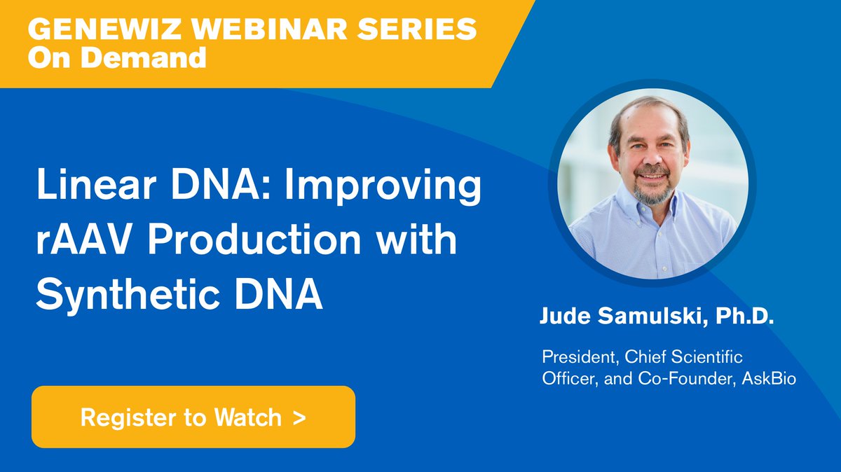In this webinar, AAV pioneer Dr. Samulski from @Ask_Bio presents how dbDNA™ technology is enhancing the #AAV manufacturing process to advance #genetherapy treatments. Watch on-demand: hubs.ly/H0WLn7Y0 #BrooksLifeSciences