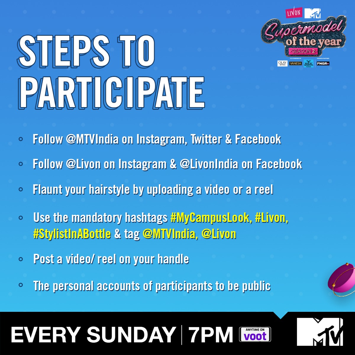 MTVIndia's tweet photo. Hair. Set. Post.
Flaunt your hairstyle by uploading a video or a reel, tag @MTVIndia & @Livon and don't forget to use #MyCampusLook, #Livon, #StylistInABottle.
T&C Apply: https://t.co/9yqAzMX68k
#MTVSuperModelOfTheYear #Livon https://t.co/TZx73xee75