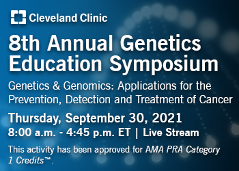 Don't forget to register for the 8th Annual #Genetics  Education Symposium! Topics include alternative approaches to #geneticcounseling, #PTEN hamartoma tumor syndrome, #Lynchsyndrome, #somatictesting, #Immunotherapy & #PARPinhibitors. clevelandclinicmeded.com/live/courses/g…