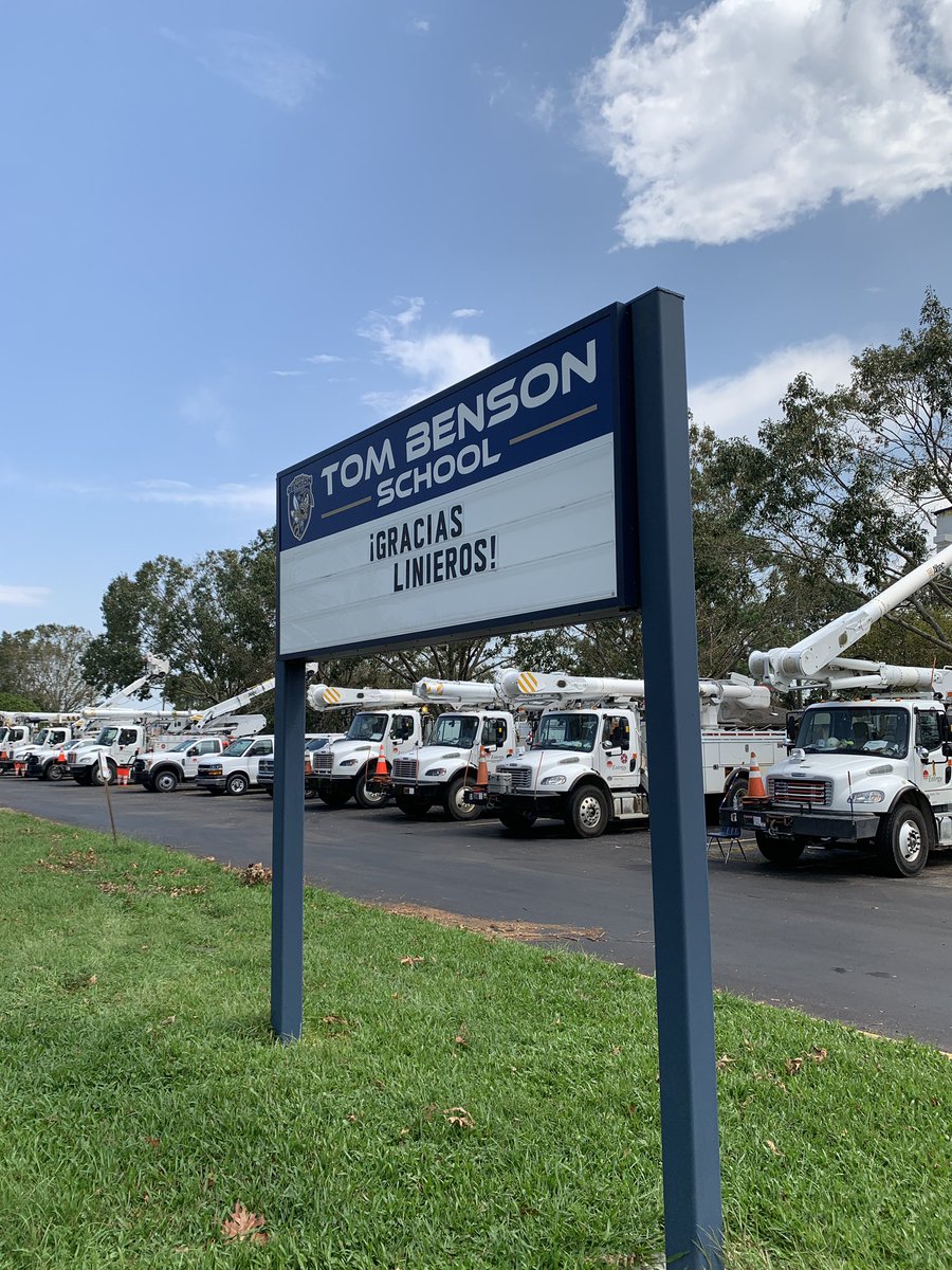 benson_school's tweet photo. Thanks to the hard working linemen who are tirelessly working to power up our community. @EntergyNOLA we are more than happy to host you at @benson_school @JPschools @Entergy https://t.co/secKjW4Ifk