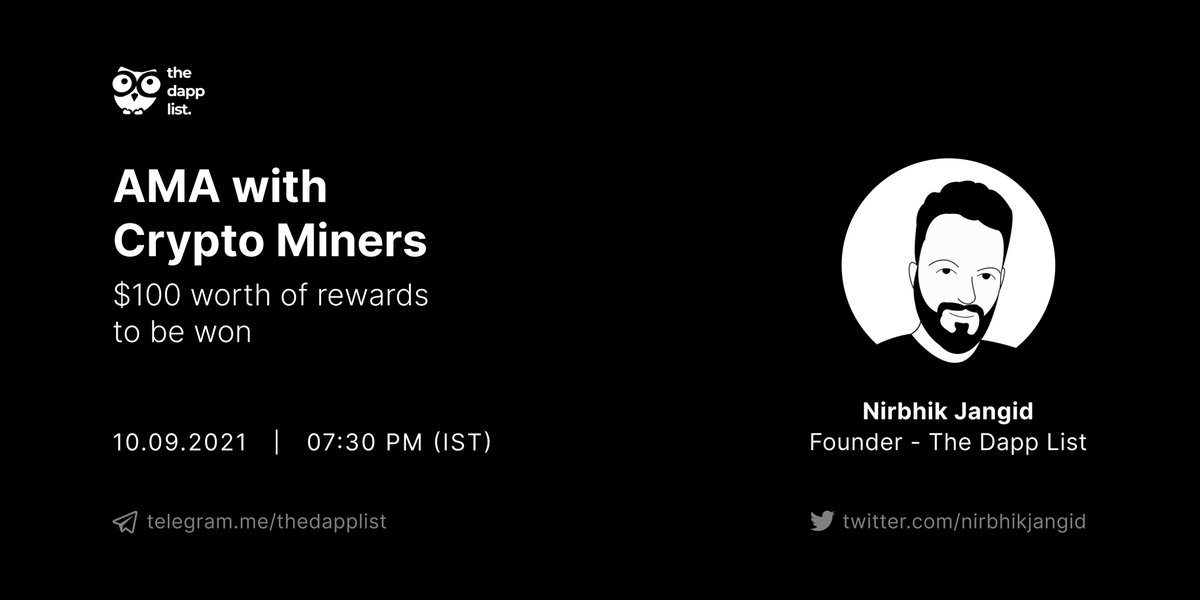 tdldoteco's tweet image. 📣 We are organising an AMA w/ Crypto Miners 📣

Get your questions answered by our founder Nirbhik Jangid 🦉
 
🗓 10th Sep 21 (Friday)
⏳ 7:30 PM (IST)
 
Venue 📍 t.me/Crypto_Miners_…

$100 worth of rewards to be won in $WISE 💰