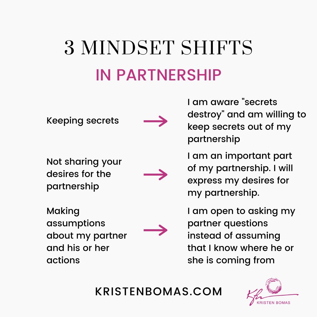 KristenBomas's tweet image. Mindset shifts are required to create a healthy partnership. Here are three suggestions that can help you shift your mindset.

Share this with someone who would find this graphic helpful.

#Kristenbomas #Partnership #relationships