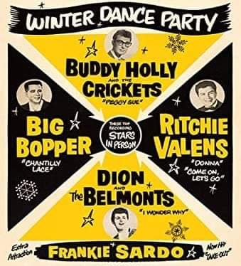 Buddy Holly's Birthday 🎂
Flyer from final tour. Not a bad lineup; like a plate of sweet American pie 😉
#ritchievalens #bigbopper #dion #dionandthebelmonts #diondimucci #daythemusicdied #americanpie #donmclean #rockabilly #chicano #earlyrocknroll #1950s #50srocknroll #50srock