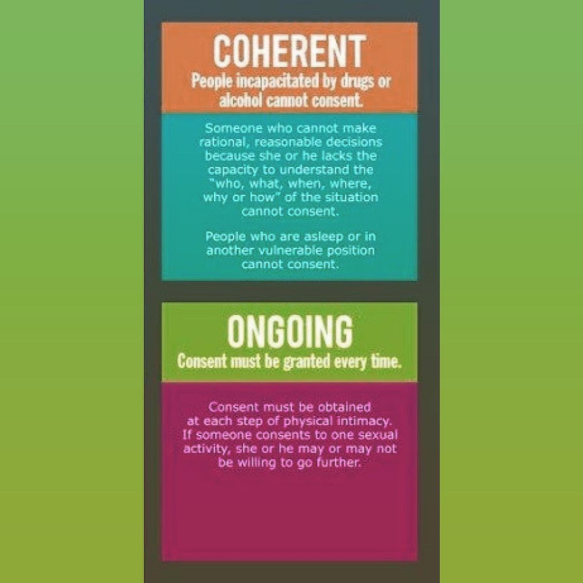 RelationshipsIF's tweet photo. Click each pic to learn more about clear, coherent, willing, and ongoing consent! 📷 : @SUNOKnights @MH_at_home
#Consent #GotConsent #TalkTalk #TellAFriend #ConsentRules #SexEd #DatingAdvice #RelationshipGoals #Tuesday #September #Fall #Ohio https://t.co/XqdmuL7mNu