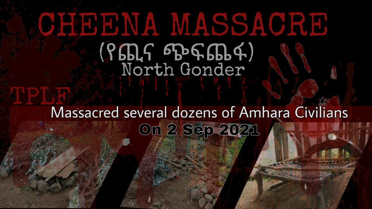Breaking News: 

The terrorist TPLF committed horrific massacre in Cheena, N. Gondar, on 2 Sep. 2021. 40-50 bodies are found in mass graves, several dozens of women, kids, elderly &amp; priests’ are massacred.