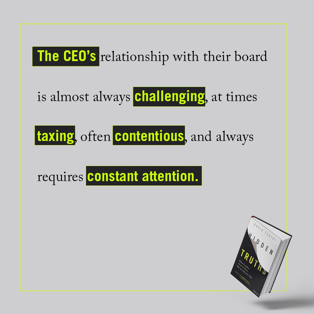 Historically, #CEOs have always had a complex relationship with their boards. Learn how to improve your relationship with your board in #HiddenTruths, available now at hiddentruthsbook.com 

#leadership #businessmanagement
