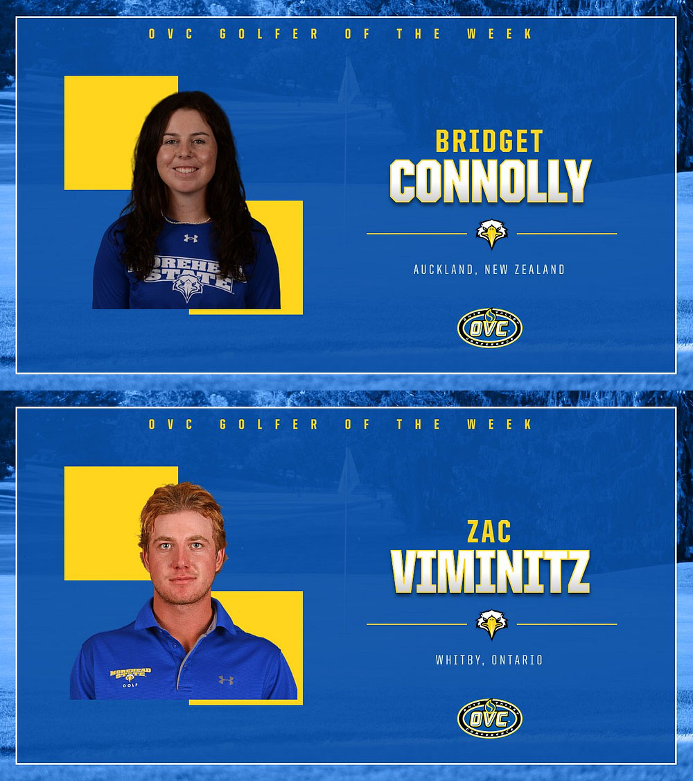 Morehead State 🧹🧹 the first <a href="/OVCSports/">Ohio Valley Conference</a> Golfer of the Week awards.

<a href="/bridxxo/">Bridget Connolly</a> wins for <a href="/MSUEaglesWGolf/">MSU Women's Golf</a>, while <a href="/zviminitz_/">Zac</a> claims the <a href="/MSUEaglesMGolf/">MSU Men's Golf</a> honor. Congrats to both and to both teams for successful first tournaments.

Story: bit.ly/3tjjanS

#OVCit | #SoarHigher