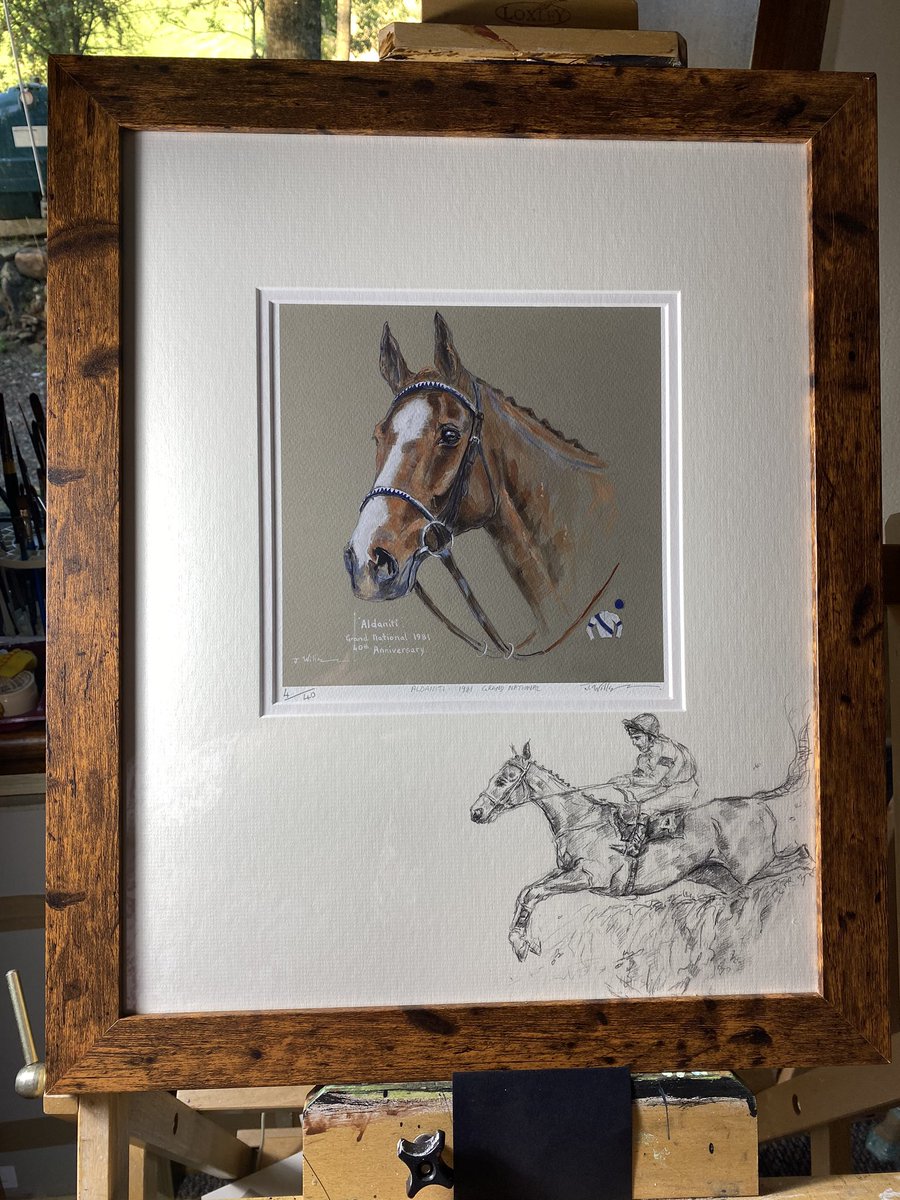 Aldaniti . 40 year commemorative portrait . Each one in this edition has a hand drawn mount sketch. #commemorativeprint #limitededition  #artist  #sportingart  #racehorse #aldaniti