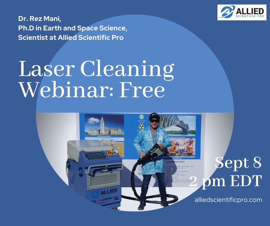 alliedscientifi's tweet photo. Watch #lasercleaningsystems IN ACTION!
And learn about types of #laserablation with Dr. Rez Mani in this FREE #webinar.
Register now: https://t.co/f27hJ1EB78 https://t.co/qa3az8oEXP