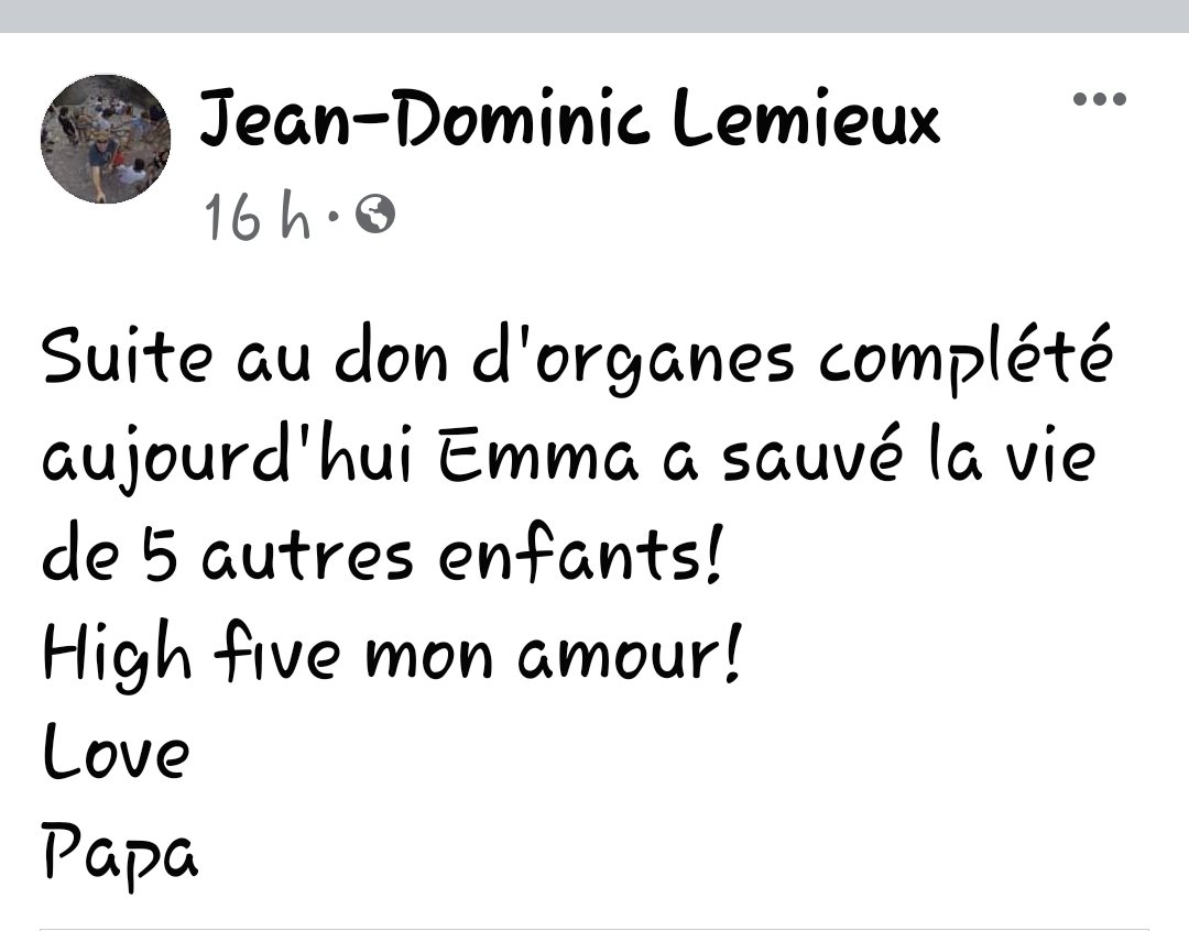 Le papa de la petite Emma tuée par le récidiviste de l'alcool au volant à Beauport a posté ça sur FB...

Quelle force...c'est d'une tristesse 😔