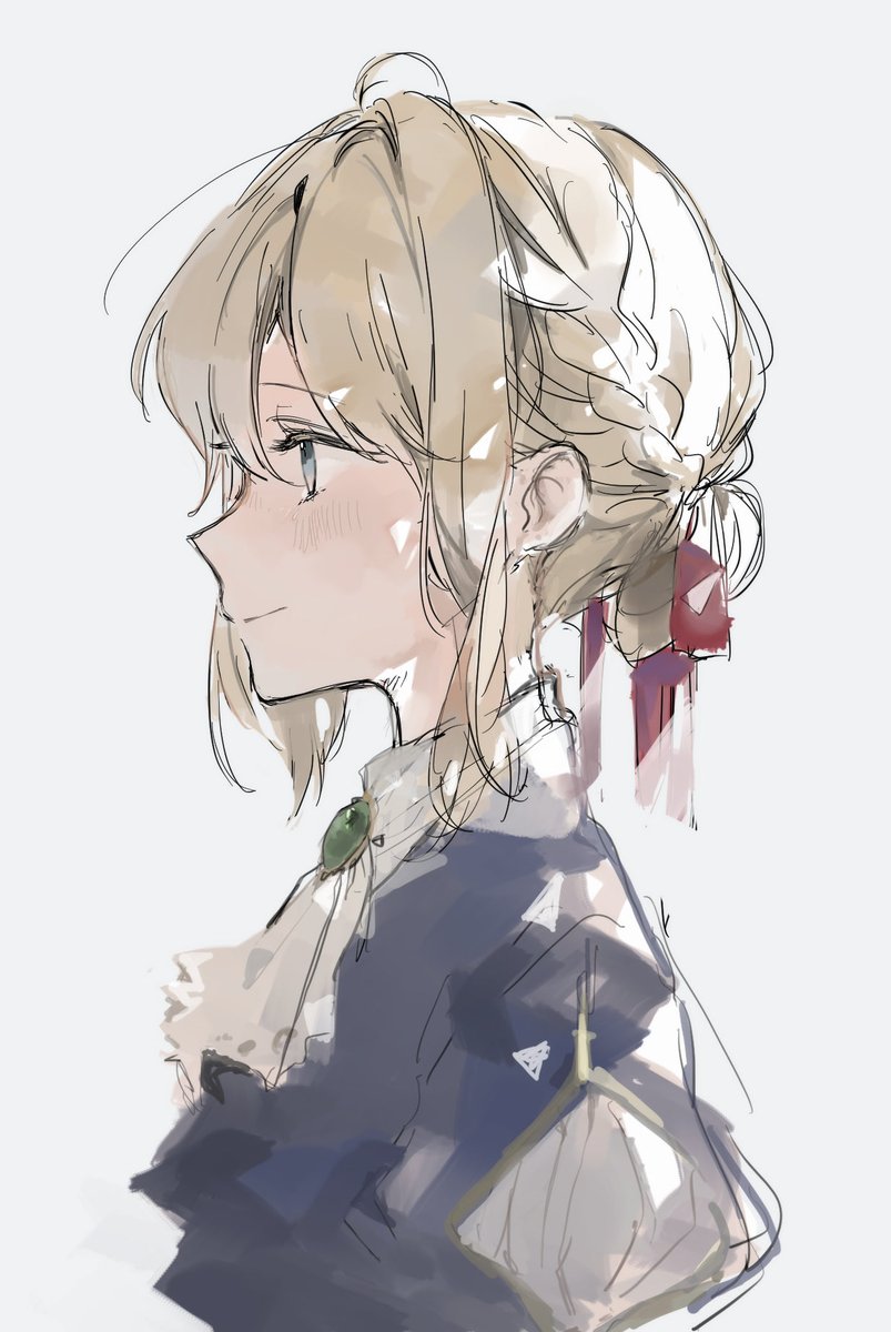 violet evergarden 1girl solo blonde hair simple background ribbon braid white background  illustration images