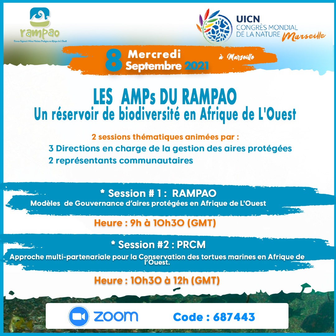 rampao_network's tweet photo. Ce mercredi 08 septembre sur Zoom, se tiend un side event sur les  AMPs du RAMPAO : un réservoir de biodiversité en Afrique de L'Ouest.
 Des experts pluridisciplinaires, seront au rendez-vous des interventions. 
#RAMPAO #PRCM #STM #ISPA #UICN #IBAP #ISAP #CSRP #MAVA #MAR https://t.co/FLW3ODq2ru