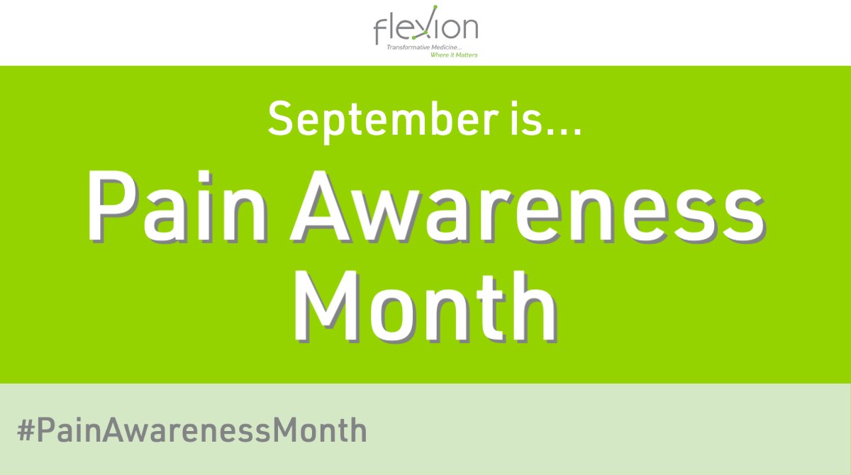 FlexionInc's tweet photo. September is #PainAwarenessMonth, an important time to shine a light on the needs of patients with #chronicpain. Did you know that 50 million people in the US live with chronic #pain? Follow @TheACPA, @US_Pain &amp; @AmerAcadPainMed &amp; help raise awareness: https://t.co/5yecGaQB2T https://t.co/91d9yQQEar