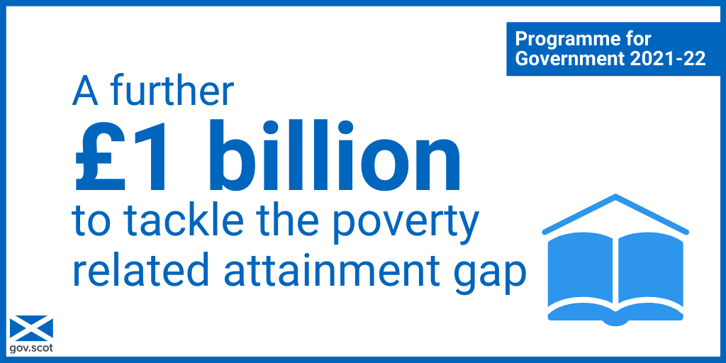 We're committed to tackling the poverty related attainment gap. Starting this year, we're going to invest a further £1 billion to help us achieve this. We will also fund councils to recruit 3,500 additional teachers and 500 classroom assistants. #ScotPfG