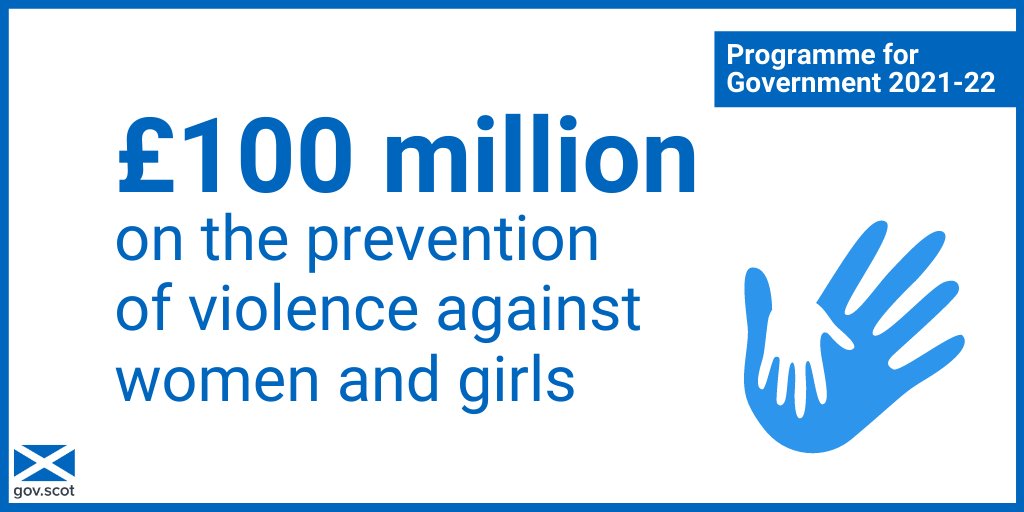 Everyone should feel safe from violence and discrimination. Starting this year, we will invest £100 million to support frontline services and focus on the prevention of violence against women and girls from school onwards. #ScotPfG