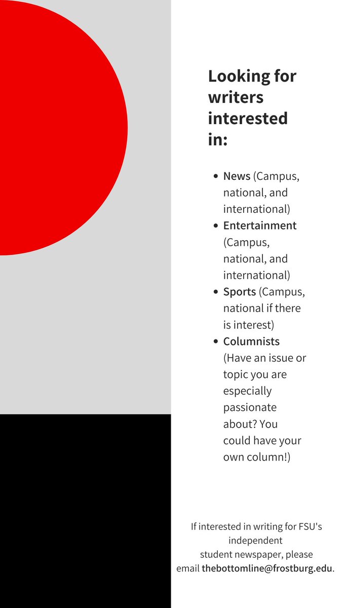 BottomLineTBL's tweet image. Interested in writing for your campus news outlet? DM us with any questions!!