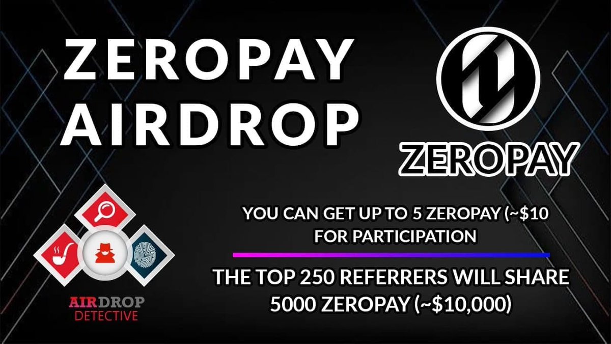 🔍 New #Airdrop: Zeropay Finance

💲 Reward: Up to 5 ZEROPAY [~$10] + 5K ZEROPAY [~$10K] referral pool

🔴 Start the airdrop bot: t.me/ZeropayFinance…

🔘 Do the tasks on the bot &amp; submit your data.

🔘 Details: youtu.be/EoYb5EdXVZI

#ZEROPAY #BSC #Bitcoin #AirdropDet #BNB