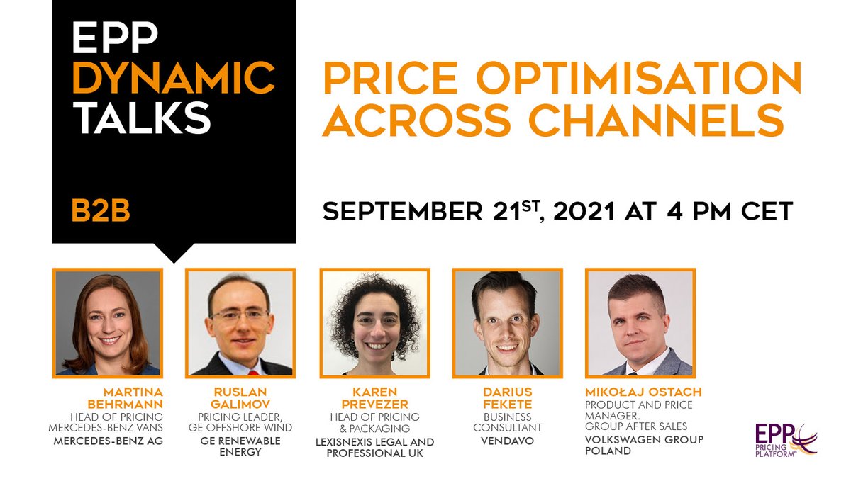Vendavo's tweet image. Join @Vendavo business consultant Darius Fekete in the #dynamictalks series hosted by @PricingPlatform. 

Register now for this free virtual event - ecs.page.link/n5wWA 

#pricinganalysis #priceoptimization