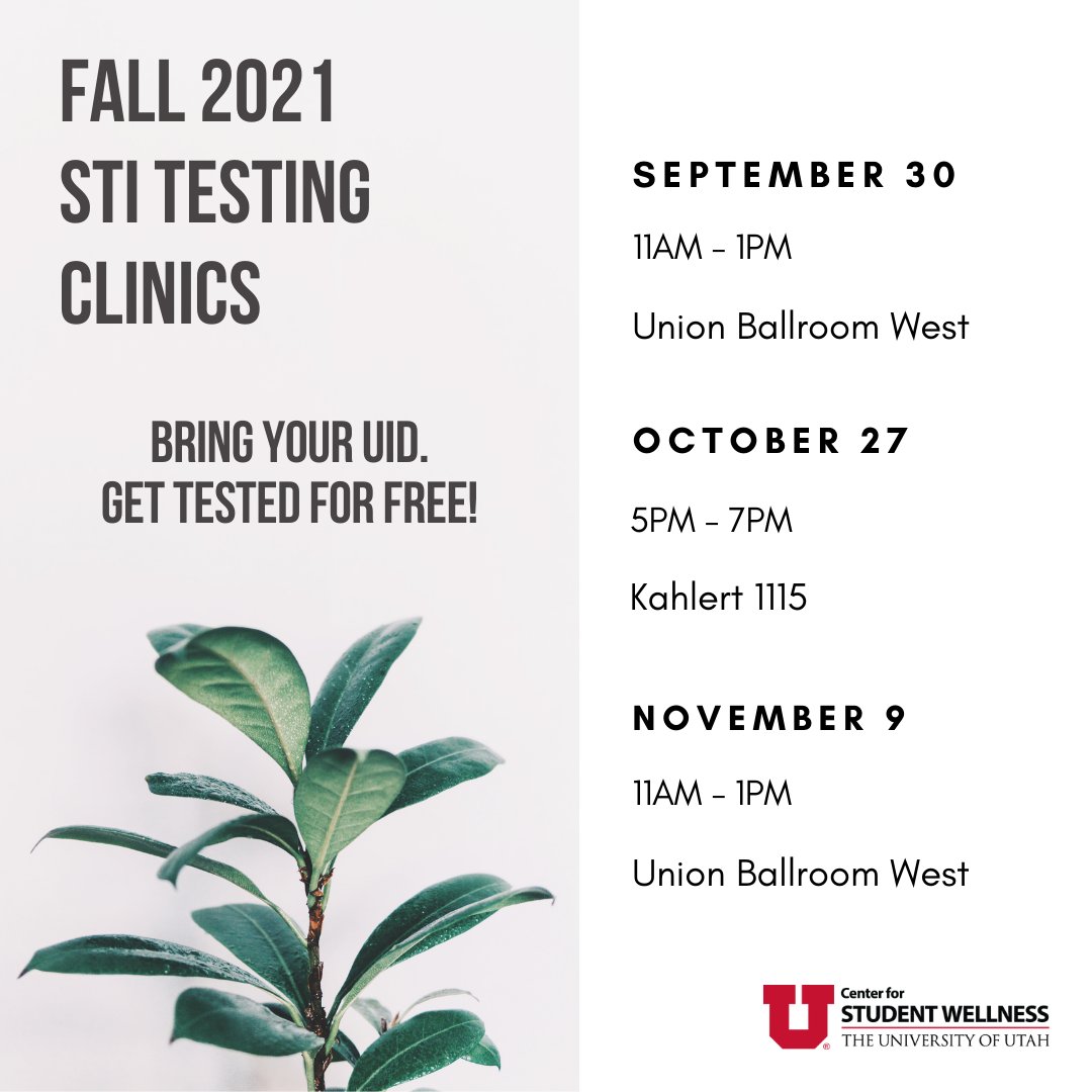 Mark your calendars, as we are resuming our STI Testing services!  wellness.utah.edu/sti-testing/