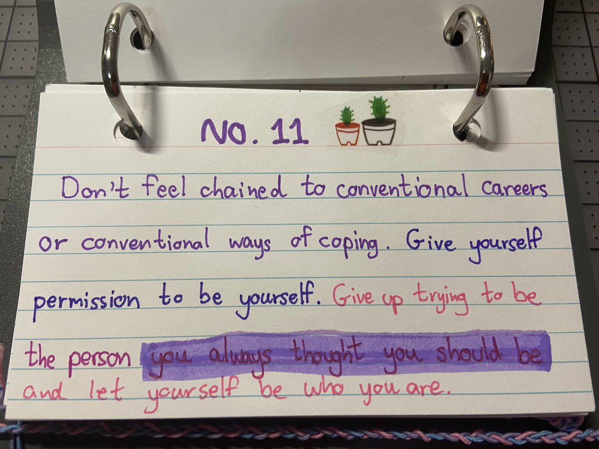 UOtterLiveOnce's tweet photo. Tip#11 “Don’t feel chained to conventional careers or conventional ways of coping. Give yourself permission to be yourself” “Give up trying to be the person you always thought you should be” #DrivenToDistraction #ADHDtwitter #YouOtterLiveOnce 🦦🍀 #neurodiversesquad https://t.co/J1kU9PZqI8