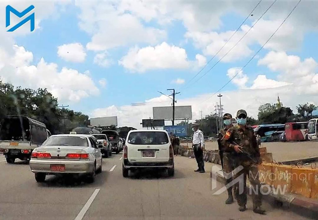 ThwinThae's tweet photo. After NUG declared People’s Defensive War against Junta, SAC troops are seen deploying throughout the places of Yangon for inspections rather than before. #UselessASEAN #Sep7Coup  #WhatsHappeningInMyanmar https://t.co/Q5b9sT3EXk