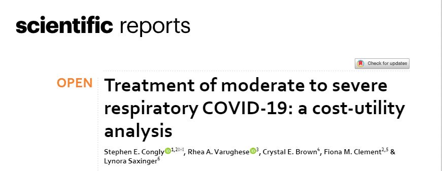 Treating moderate-severe #COVID19; remdesivir not cost effective vs. dexamethasone; proud to share our open-access @SciReports paper. Thanks to my amazing coauthors @AntibioticDoc @FionaHTA et al. @UCalgaryMed @CalDomMed @UAlberta_DoM @OBrien_IPH  rdcu.be/cxi9t