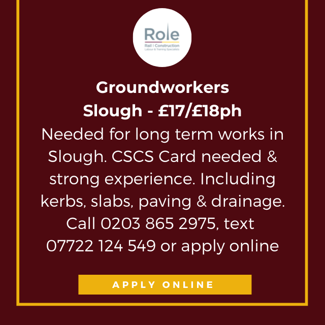 RoleGroupLtd's tweet photo. Groundworkers - Slough - £17/£18ph
You will need to have a CSCS card &amp; strong experience with general groundwork. Works include kerbs, slabs, paving &amp; drainage.
Long term project.
Call 0203 865 2975, text 07722 124 549 or apply online
https://t.co/9bYHidQ6Pl https://t.co/k5x6FCi01Z
