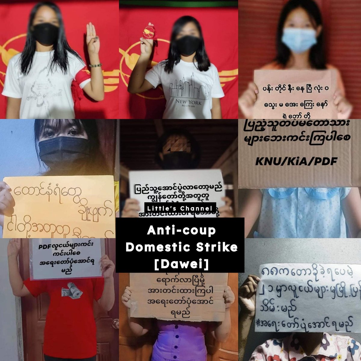 DemoRevoMM's tweet photo. Anti-coup domestic paper strike by pro-democracy ladies from Dawei, Tanintharyi Region.

#Sep7Coup #UselessASEAN
#WhatsHappeningInMyanmar
#SupportRevolutionForDemocracy https://t.co/z8o12yUf75