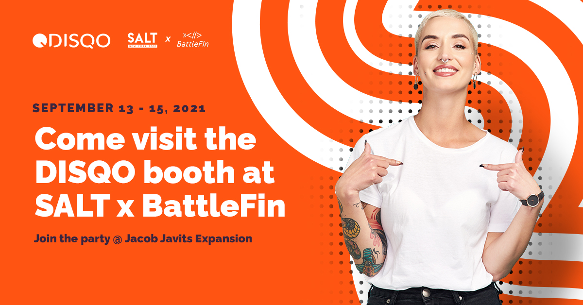 DISQO's tweet photo. #DISQO is excited to be a sponsor of @SALTConference x @BattleFinAI on September 13th-15th at the Jacob Javits Expansion in #NYC. Register here: https://t.co/KnHnrjIYcg @javitscenter #BattleFinAI #DoYouDISQO! https://t.co/F7Uacge1AN