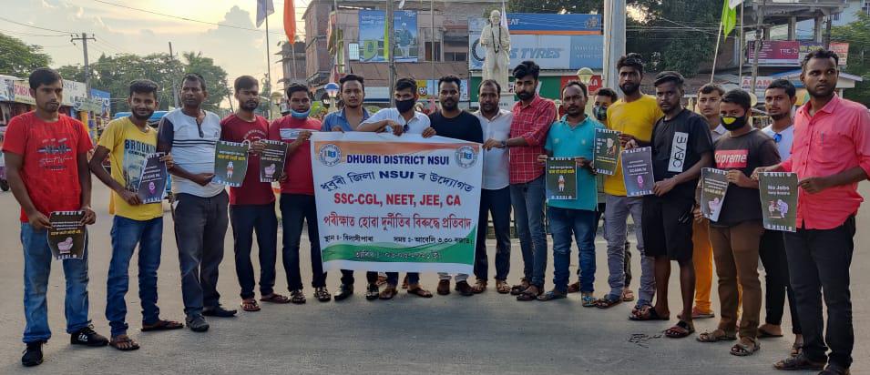 Assam State NSUI activists across the state protested against JEE Mains paper leak &amp; other various entrance exam scam. Playing with the future of students is totally unacceptable.