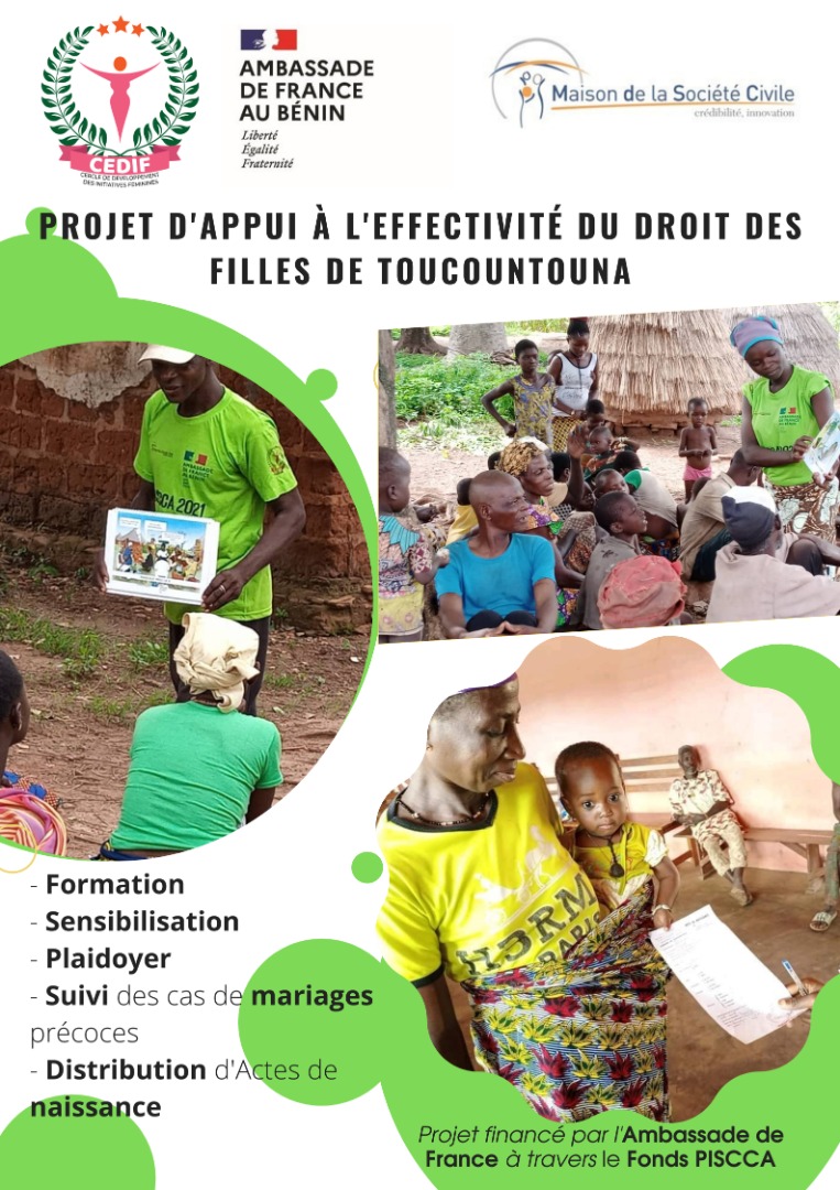 Grâce à l'<a href="/ambafrancebenin/">La France au Bénin 🇫🇷🇧🇯🇪🇺</a> via le Fonds #PISCCA, nous intervenons à Toucountouna pour faire reculer le phénomènes de mariages précoces et forcés. Nous bénéficions également de l'appui technique de #MdSC pour soutenir les victimes recensées au cours du projet.
#CEDIF #WomenRights