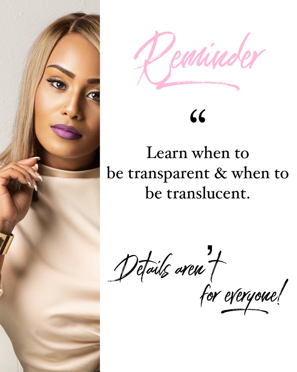 MrsKRamsey's tweet image. There’s a time to be transparent &amp;amp; a time to be translucent. Do not be so loose with your transparency. Not everyone can be trusted with the details!  #UseDiscernment #StopExposingYourselfToTheWrongPeople