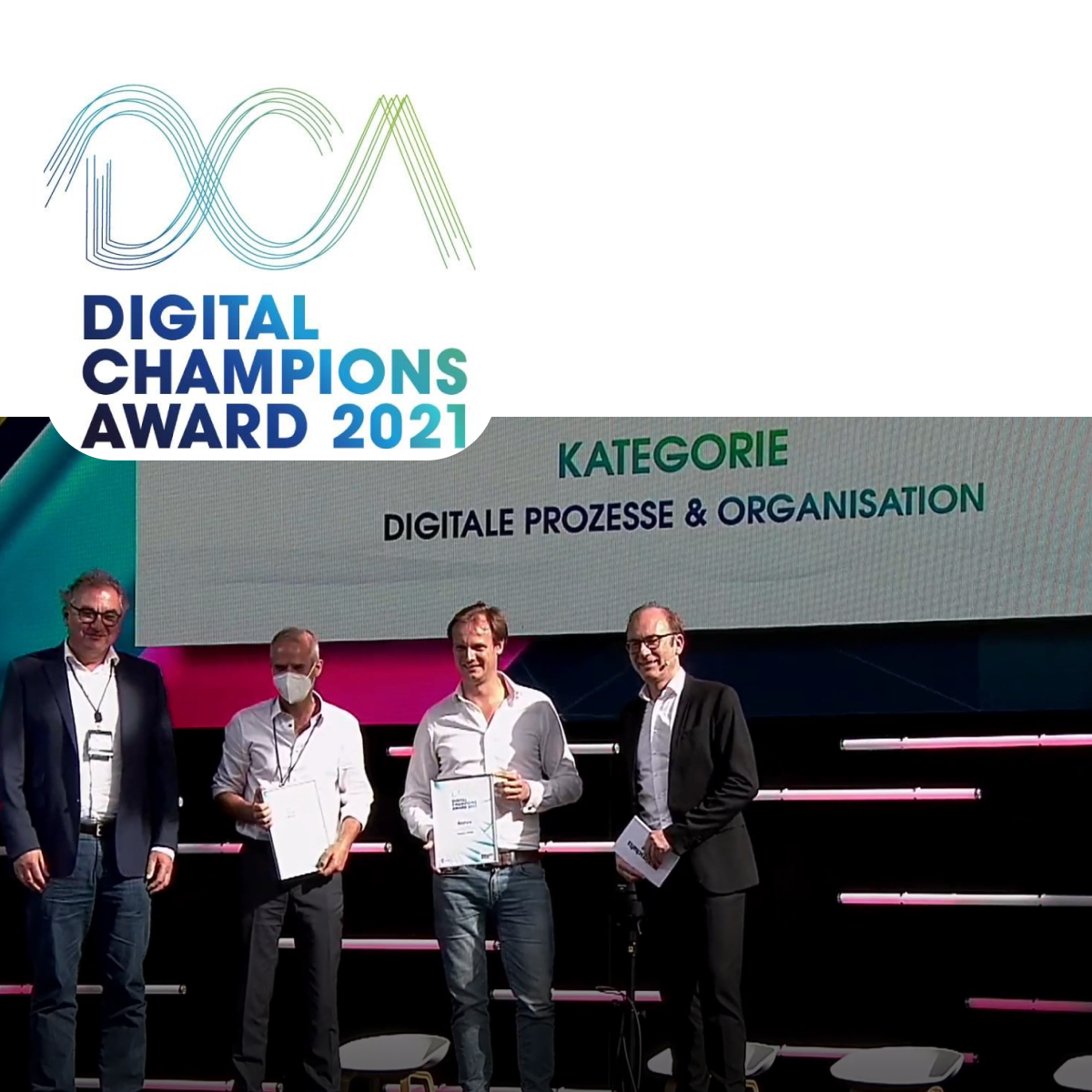 🎉3. Platz beim 𝗗𝗶𝗴𝗶𝘁𝗮𝗹 𝗖𝗵𝗮𝗺𝗽𝗶𝗼𝗻𝘀 𝗔𝘄𝗮𝗿𝗱 𝟮𝟬𝟮𝟭 🎉
Im Rahmen der @digimittelstand - initiiert durch <a href="/deutschetelekom/">Deutsche Telekom</a>  &amp; <a href="/wiwo/">WirtschaftsWoche</a> - und der Verleihung des #DCA wurden wir in der Kategorie „Digitale Prozesse &amp; Organisation" soeben mit Platz 3 ausgezeichnet - thx!