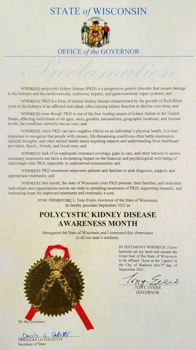 NKF of Wisconsin (@nkfwi) on Twitter photo Where advocating and educating are part of our daily mission, the NKFW would like to share this Proclamation for Polycystic Kidney Disease Awareness Month signed by <a href="/GovEvers/">Governor Tony Evers</a>. #nkfw #NKF Where advocating and educating are part of our daily mission, the NKFW would like to share this Proclamation for Polycystic Kidney Disease Awareness Month signed by <a href="/GovEvers/">Governor Tony Evers</a>. #nkfw #NKF