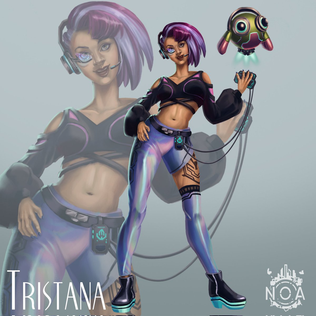 NOA_metaverse's tweet photo. Meet Tristana and her pet Rookie!! 

You can find them behind the DJ mixer in the best parties and pubs in NOA!

(By @irenecabrejas)
#gamedev #indiegames #indiedev #characterdesign https://t.co/ZcMvy5Kabu