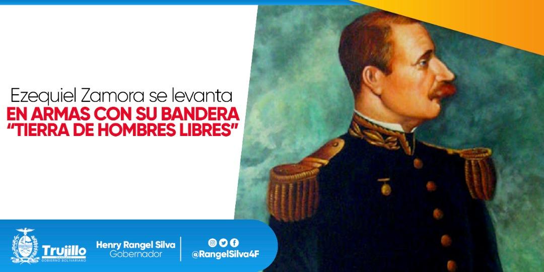 ¡Tierra y Hombres Libres! Recordamos el levantamiento en armas del General del Pueblo Soberano, Ezequiel Zamora, valiente guerrero que luchó contra el latifundio y la oligarquía, legado de justicia social.