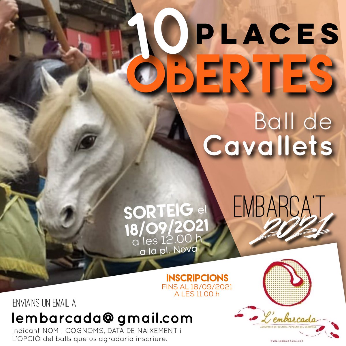 LEmbarcadaACP's tweet photo. OBRIM PLACES en els següents balls:

Cal enviar un email a: lembarcada@gmail.com amb les vostres dades i indicant el ball que us voleu inscriure, abans del 18/9/21 a les 11 h.

El sorteig es realitzarà el DISSABTE 18 de setembre a les 12.00 h a la pl.Nova. https://t.co/9HxkODCfNC