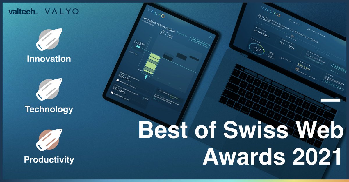 We are delighted and proud to announce that our client #Valyo has been awarded the Best of Swiss Web Award for its revolutionary 'Digital Financial Marketplace' in three different categories #bosw #bosw2021 #fintech #bond #digitalbond #bondmarket  #goodbyedino #hellovalyo