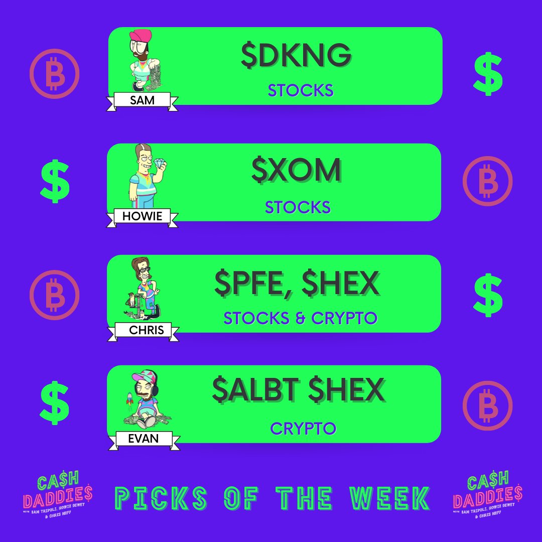cashdaddiespod's tweet image. Here&apos;s a Monday morning recap of our weekly picks. 
As always, Invest at your own risk. 
#weeklypicks #stocks #crypto #MondayMotivaton