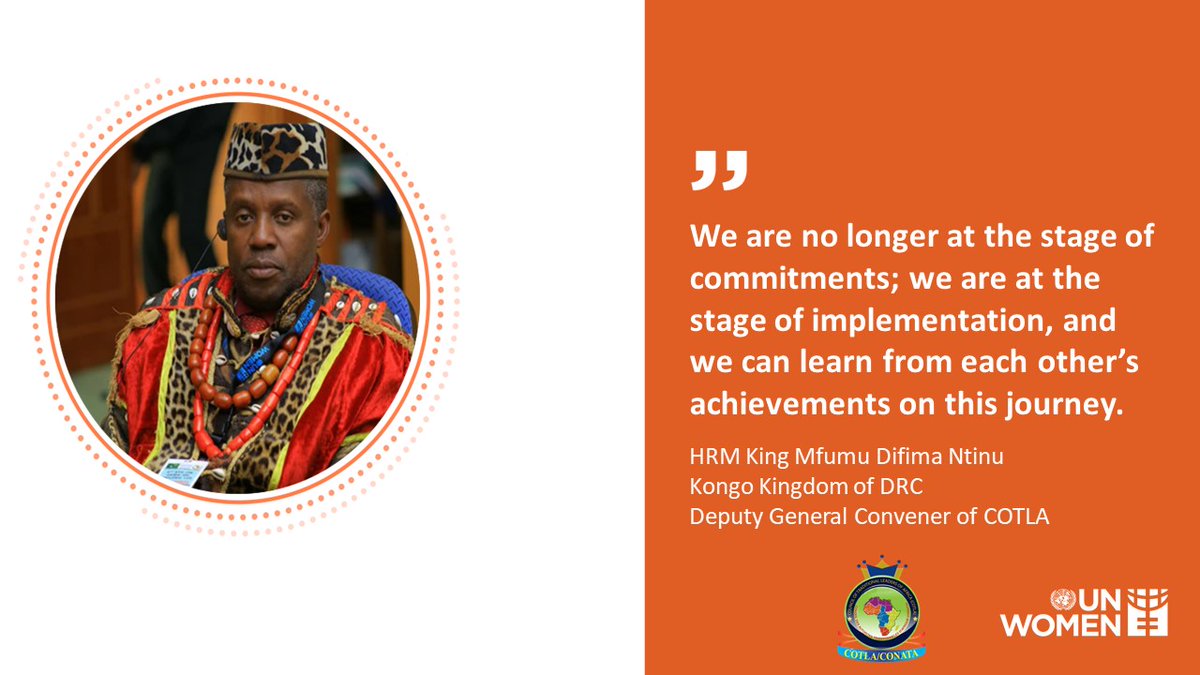 unwomenafrica's tweet image. "We are committed and we are determined to end harmful practices and #endviolence"- @MfumuDifima, HRM King, Kingdom of Kongo, DRC, Deputy General Convener of #COTLA at the COTLA Steering Committee meeting, convened by UN Women. #GenerationEquality