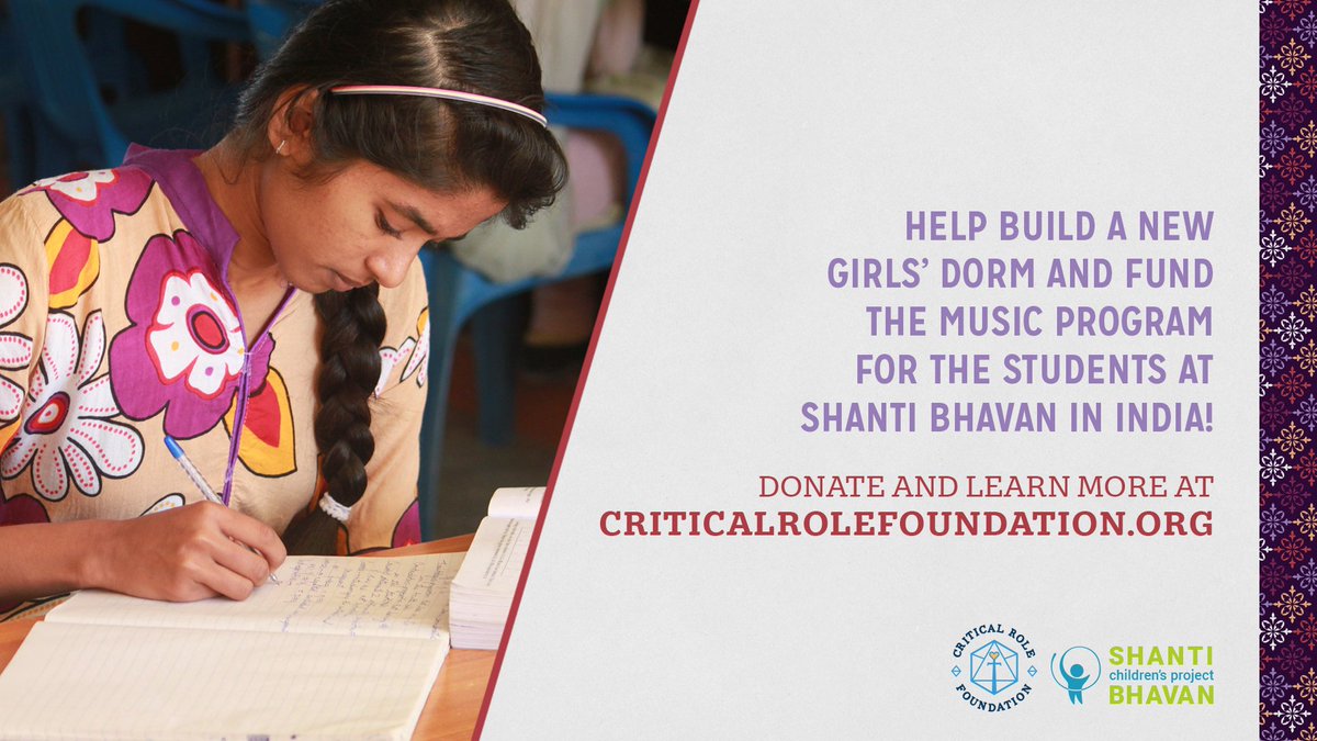 CriticalRoleFDN's tweet photo. NEW FUNDRAISER TIME! Let’s build a brand new girls’ dorm and fund the music program for the students at @ShantiBhavan in India!

DONATE &amp; LEARN MORE ➤ https://t.co/rNo4jzl5bP https://t.co/DSbl8BFjAn