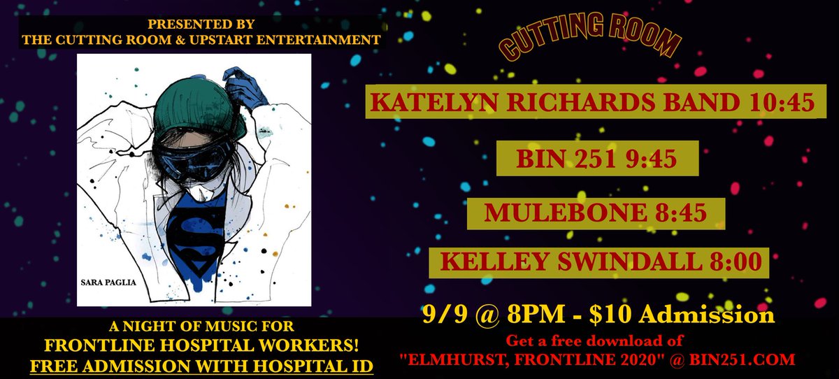 mulebonemusic's tweet image. Mulebone is very pleased to participate in a benefit show this Thursday at @cuttingroomnyc in NYC. 44 East 32nd
The show is dedicated to frontline, hospital workers and is free for staff (with ID) - $10 for others. 
If you happen to know any medical professionals, please share.