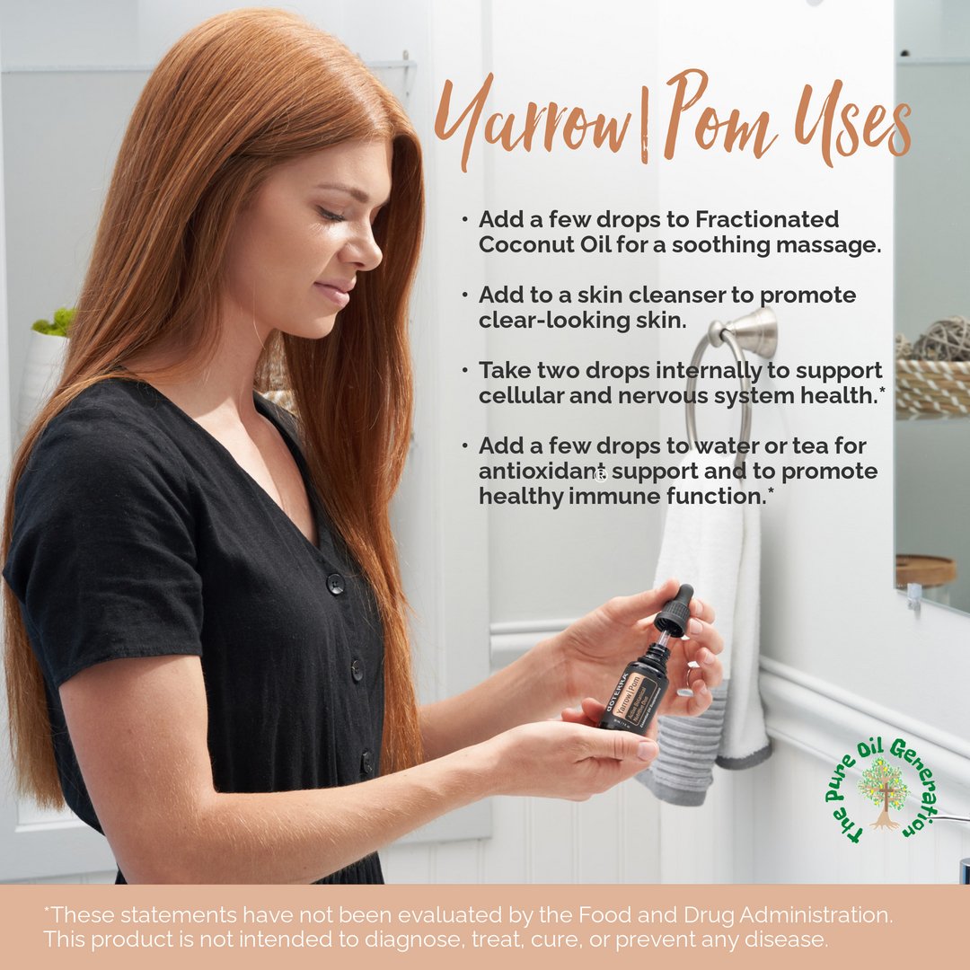 Pureoilgen's tweet image. Yarrow|Pom has a fun blue color and is made in a base of antioxidant-rich pomegranate seed oil. This essential oil is great for promoting healthy-looking skin.
Info: doterra.com/US/en/p/doterr…
#doterrascience #yarrowpom #doterraessentialoil #pureoilgeneration #doterraessentialoils