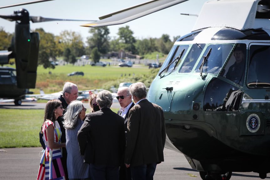 GovMurphy's tweet photo. Honored to greet @POTUS as he lands in New Jersey to see the devastation of Tropical Storm Ida. Our state faces a long road to recovery, and we’re incredibly grateful for the support of the President and his team. https://t.co/PdzX1Ht9Ut