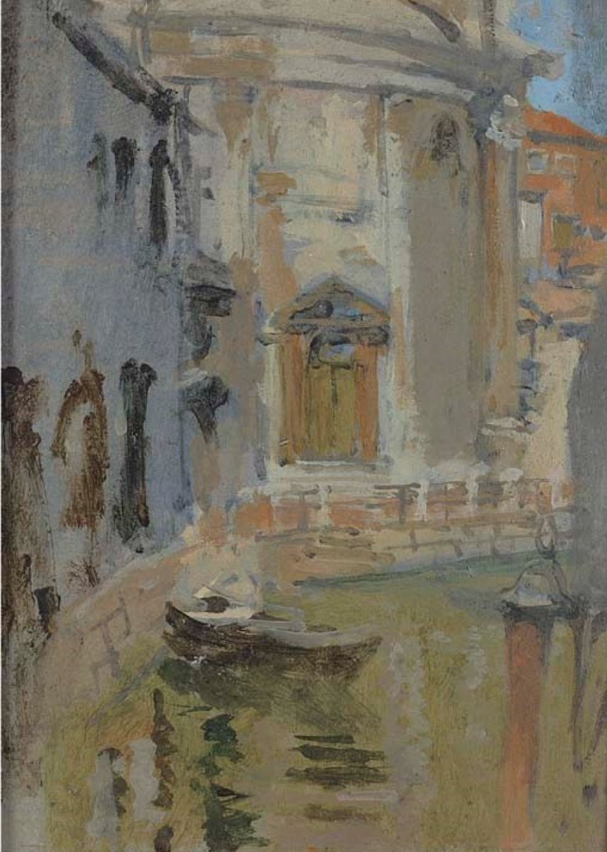 ahistoryinart's tweet photo. Sickert visited Venice in 1901 and this painting is one of several sketches he made during this year of Santa Maria della Maddalena. This small-domed church dates from around 1760 and was designed by Tommaso Temanza and is situated in a relatively secluded part of Cannaregio. https://t.co/Ot8fOTEVy1