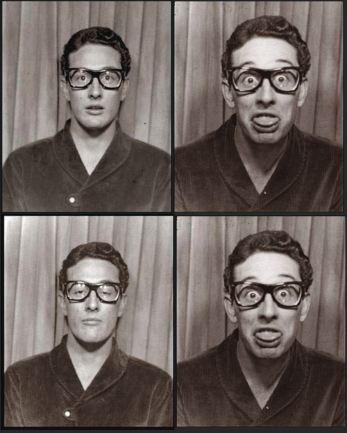 Buddy Holly in a photo booth at NYC Grand Central Station, 1959. happy birthday to one of the masters. 